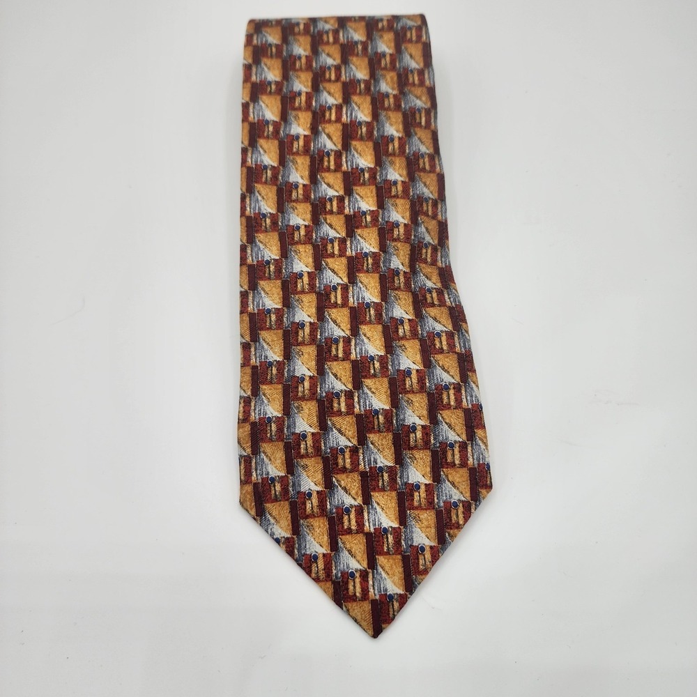 Ermenegildo Zegna Geometric Pattern Silk Neck Tie Red/Gold